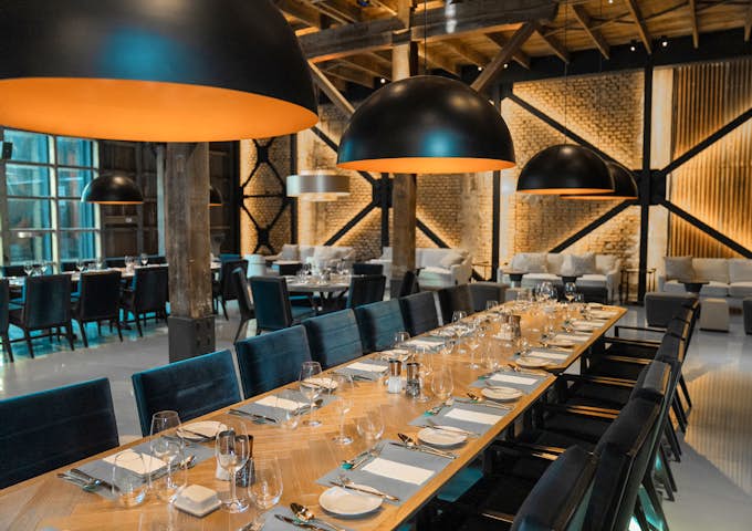 Explorers House dining space in Punta Arenas ahead of Antarctic air cruises 