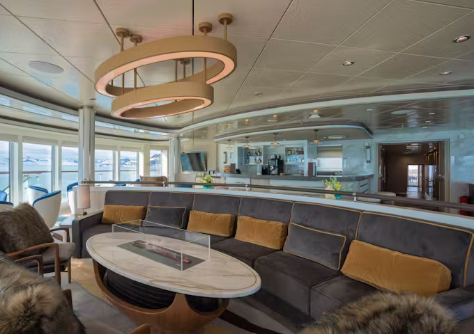 The observation lounge on Ocean Albatros, an Antarctic ship 