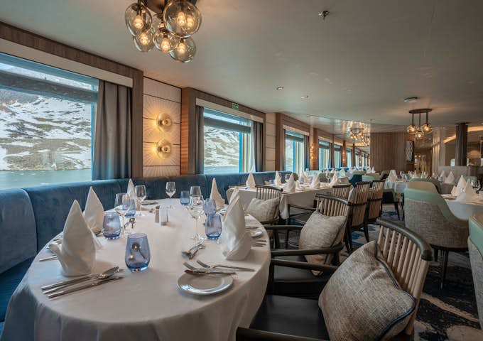 Restaurant on board Ocean Albatros in Antarctica 