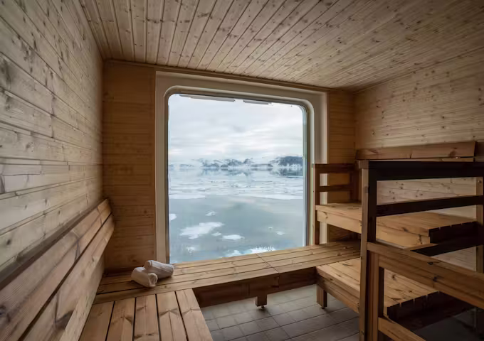 The sauna on board the Ocean Albatros, an Antarctic vessel