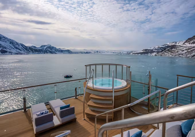 The pool deck on Ocean Albatros, an Antarctic ship 