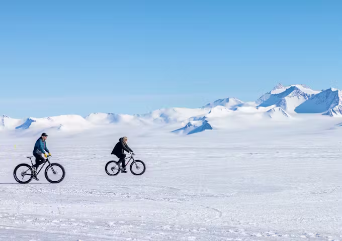 Fat biking on Union Glacier in Antarctica