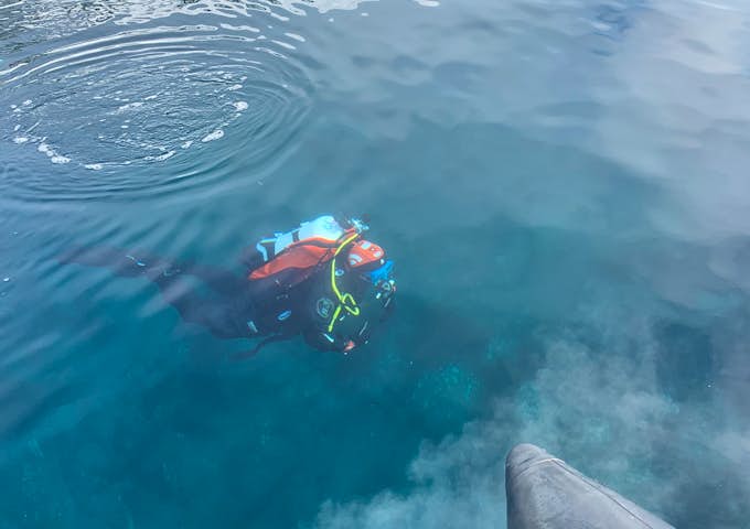 Scuba diving off a zodiac boat in Antarctica 