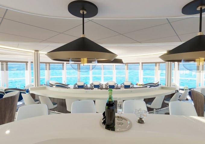 The Antarctic ship Douglas Mawson's Deck 8 observation lounge in CGI