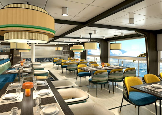 The Antarctic ship Douglas Mawson's Deck 8 restaurant in CGI