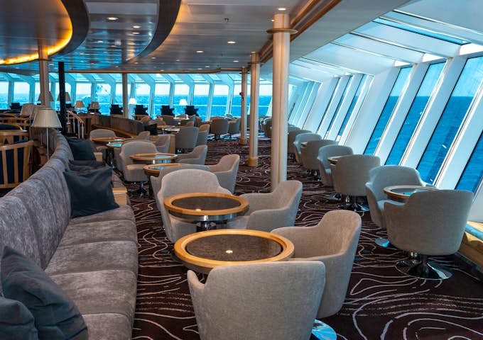 Explore Lounge on the MS Fram, an Antarctic cruise ship 