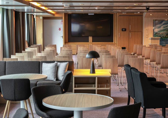 The lecture hall of the MS Fram, an Antarctic cruise ship 