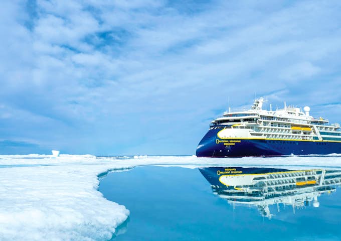 National Geographic Explorer ship in Antarctica