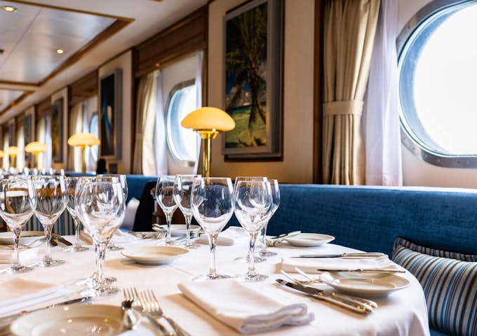 The National Geographic Orion's dining area