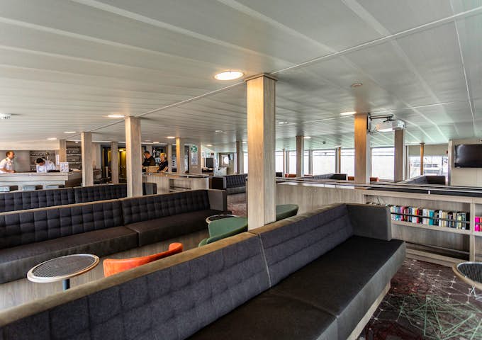 The observation lounge on the Plancius, an Antarctic ship 