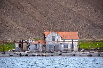 View of the Manager's Villa at Stromness Harbour, where Shackleton arrived in 1916 after the voyage of the James Caird and trek across South Georgia