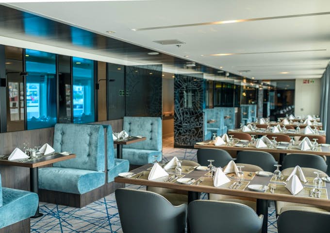 Restaurant onboard Ultramarine Antarctic vessel in Antarctica