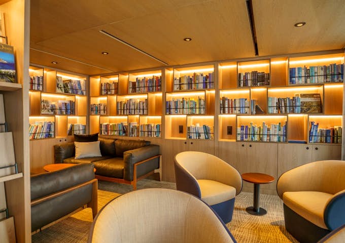 Library onboard Ultramarine Antarctic vessel in Antarctica