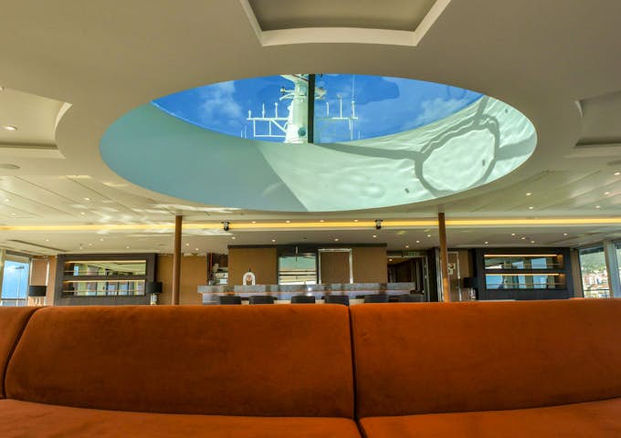 Glass dome in the lounge on the World Voyager Antarctic ship 