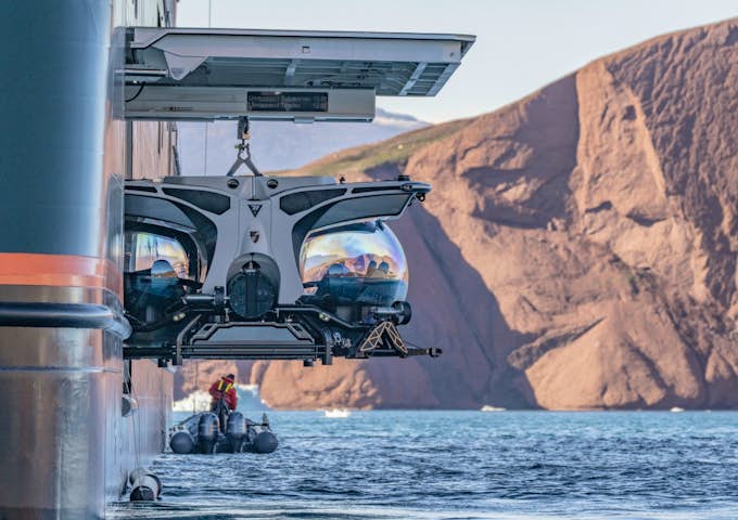 Submarine being launched, Seabourn Venture, Antarctic Vessel