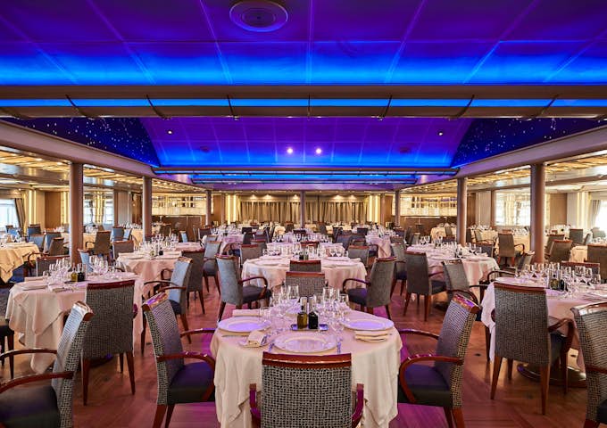 Restaurant on the Silver Cloud Antarctic cruise ship 