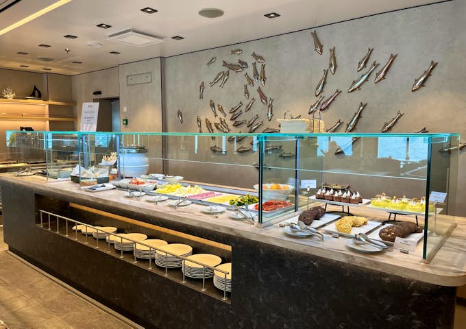 Club Lounge - light lunch buffet onboard SH Vega, Antarctic vessel