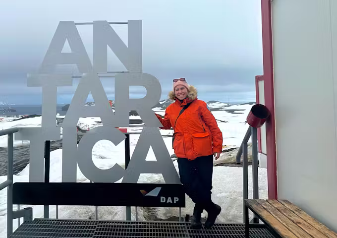 Antarctic sign at the airport on King George Island, for fly & cruise trips