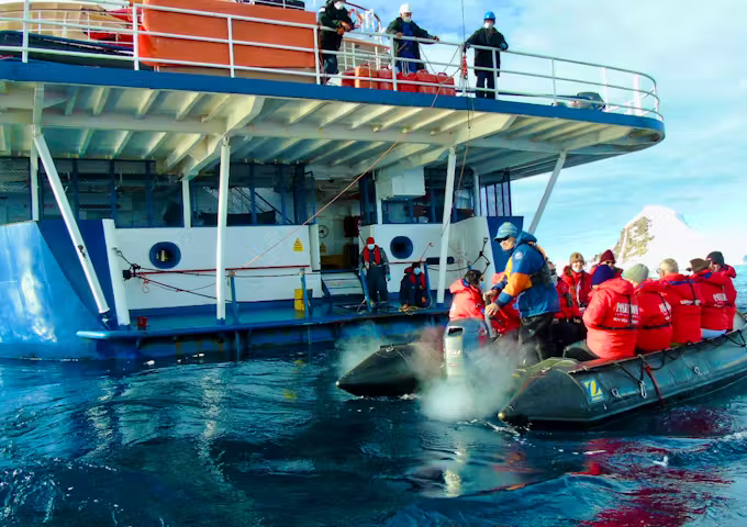 Zodiac boarding area for Sea Spiit, Antarctic vessel in Antarctica