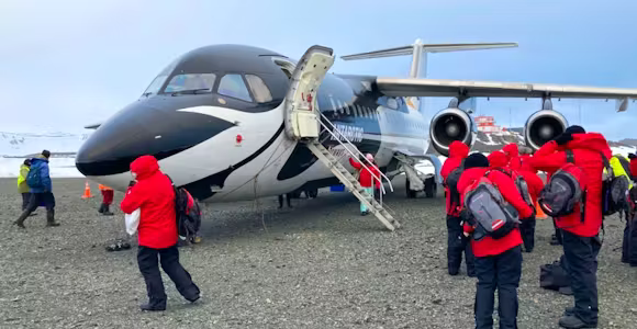 Boarding Antarctic Airways flight from King George Island in Antarctica to Punta Arenas 