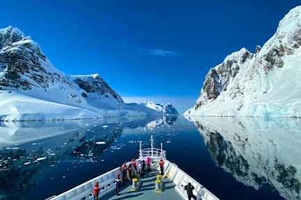 Antarctic expedition cruise ship traversing the Lemaire Channel