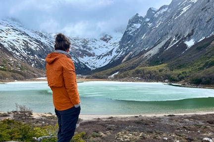Hiker at Lake Esmeralda near Ushuaia in Tierra del Fuego