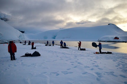 A group of travellers go camping in Antarctica
