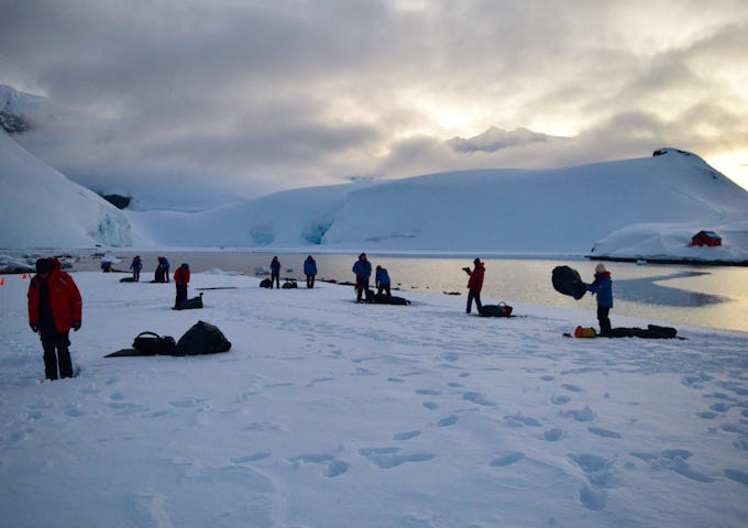 A group of travellers go camping in Antarctica