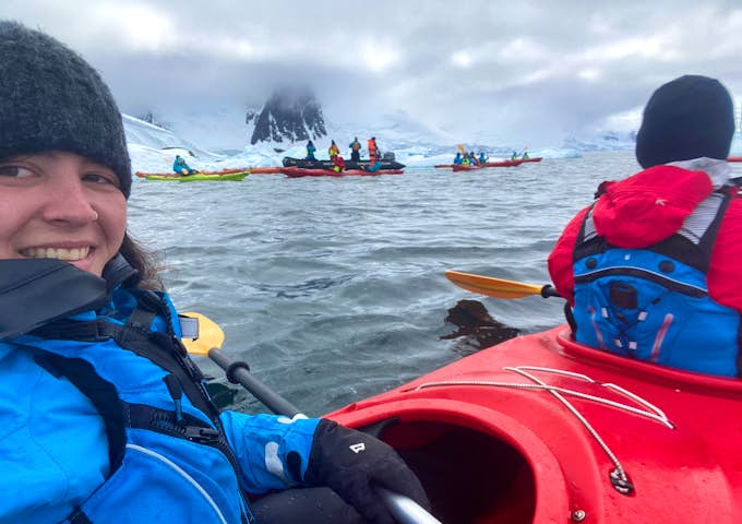 Maddi kayaks around Pleneau Island, Antarctica