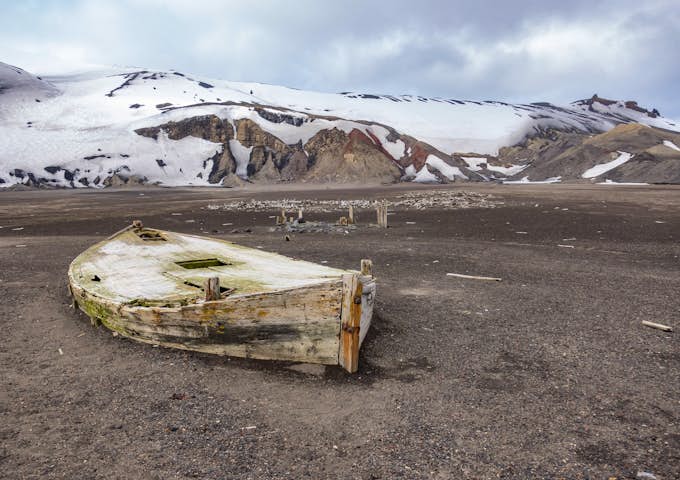 Abandoned boat at Whalers Bay on Deception Island