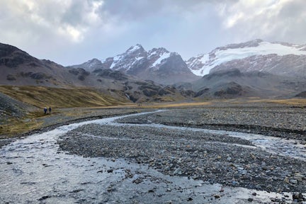 View across the glacial plain near Stromness Harbour in South Georgia to Shackleton's Waterfall on